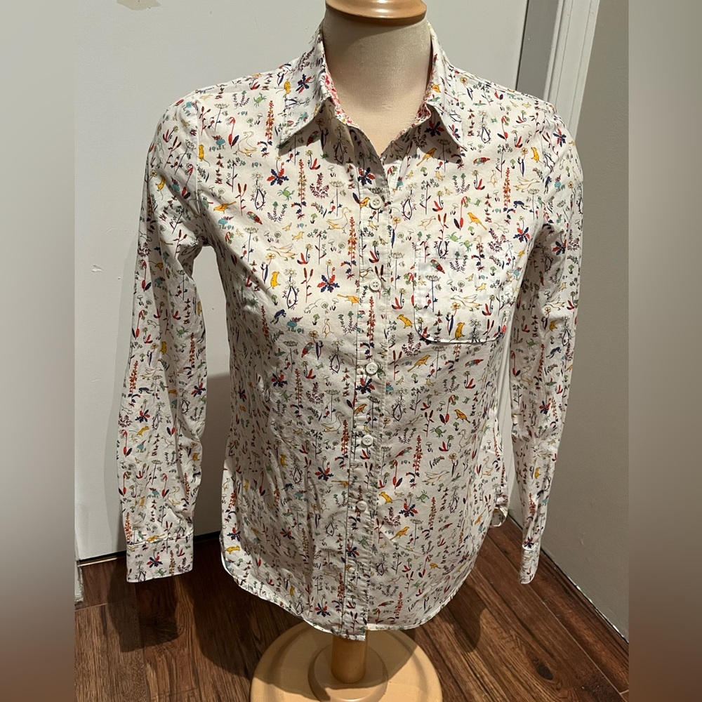 Liberty Art fabrics Birds motif Print Lord & Taylor Womens size XS Cotton Shirt